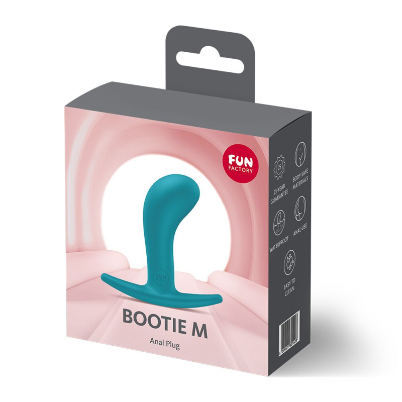 Анальна пробка з тонким обмежувачем – Fun Factory BOOTIE M, аквамаринового кольору, діаметр 3.3 см