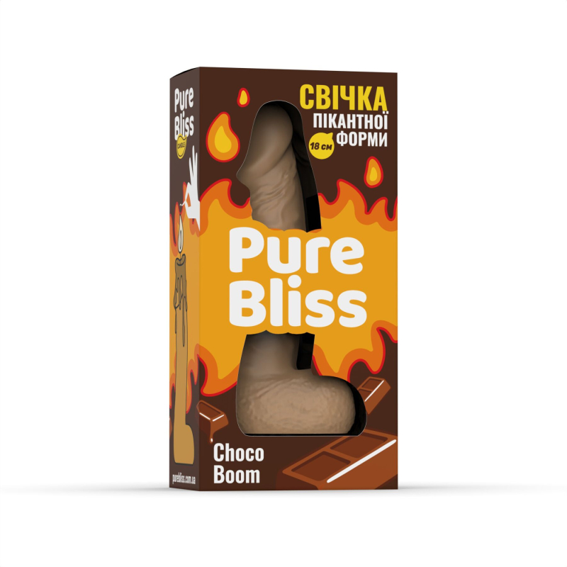 Ароматная свеча в форме пениса – Pure Bliss Choco Boom, 18 см, коричневая, с ароматом шоколада
