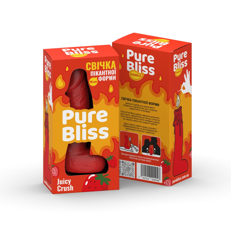 Ароматная свеча в форме пениса – Pure Bliss Juicy Crush, 15 см, красного цвета, с насыщенным ягодным ароматом