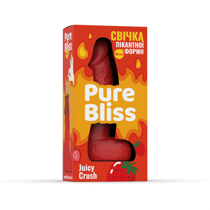 Ароматная свеча в форме пениса – Pure Bliss Juicy Crush, 18 см, красного цвета, с насыщенным ягодным ароматом