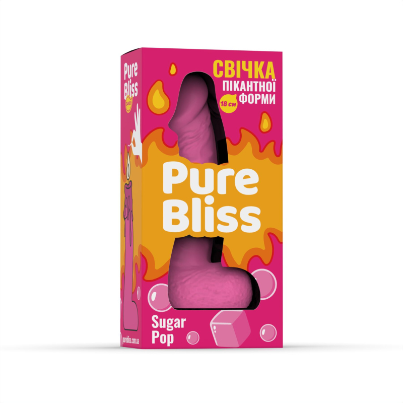 Ароматна свічка у формі пеніса – Pure Bliss Sugar Pop, 18 см, рожевого кольору, з ароматом жувальної гумки