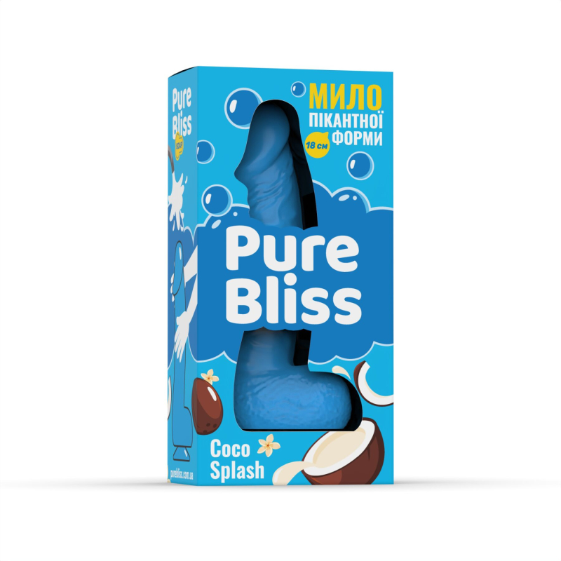 Ароматне мило у формі пеніса – Pure Bliss Coco Splash, 18 см, синього кольору, з ароматом кокосового молока
