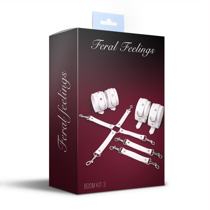 БДСМ-набір Feral Feelings BDSM Kit 3 білого кольору, хрестовина, поножі та наручники