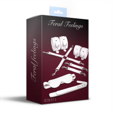 БДСМ-набір Feral Feelings BDSM Kit 5 білого кольору, падл, маска, хрестовина, наручники та поножі