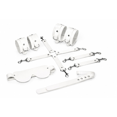 БДСМ-набір Feral Feelings BDSM Kit 5 білого кольору, падл, маска, хрестовина, наручники та поножі