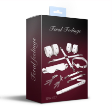 БДСМ-набір Feral Feelings BDSM Kit 7 білого кольору, маска, кляп, наручники, затискачі, падл, поножі та конектор