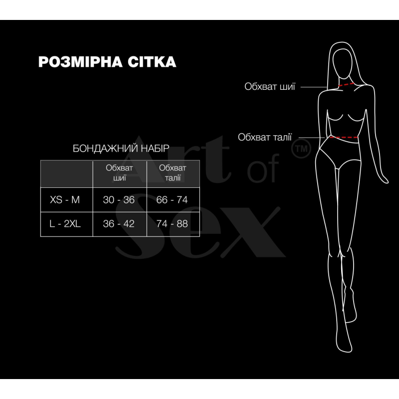 Бондажний набір з екошкіри Art of Sex Shandy XS–M, чорного кольору