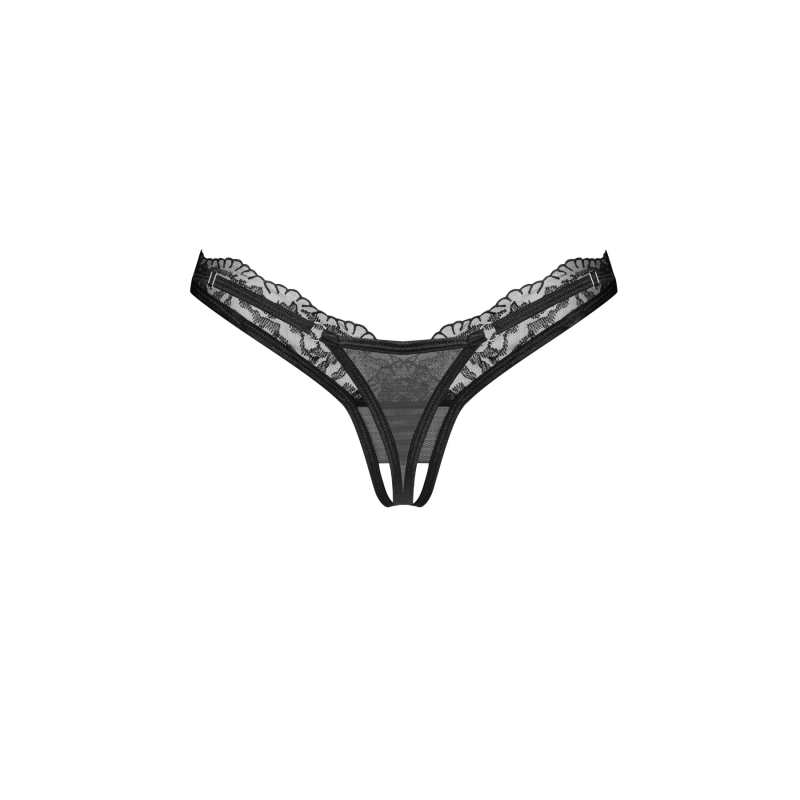 Чёрные открытые стринги из тюля и кружева – Obsessive Arrowel, размер L/XL