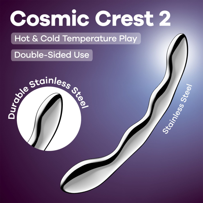 Двусторонний металлический дилдо – Satisfyer Cosmic Crest 2, подходит для нагрева и охлаждения