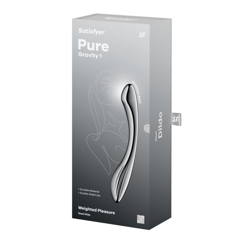 Двосторонній металевий дилдо – Satisfyer Pure Gravity 1, підходить для нагрівання та охолодження, вага 939 г