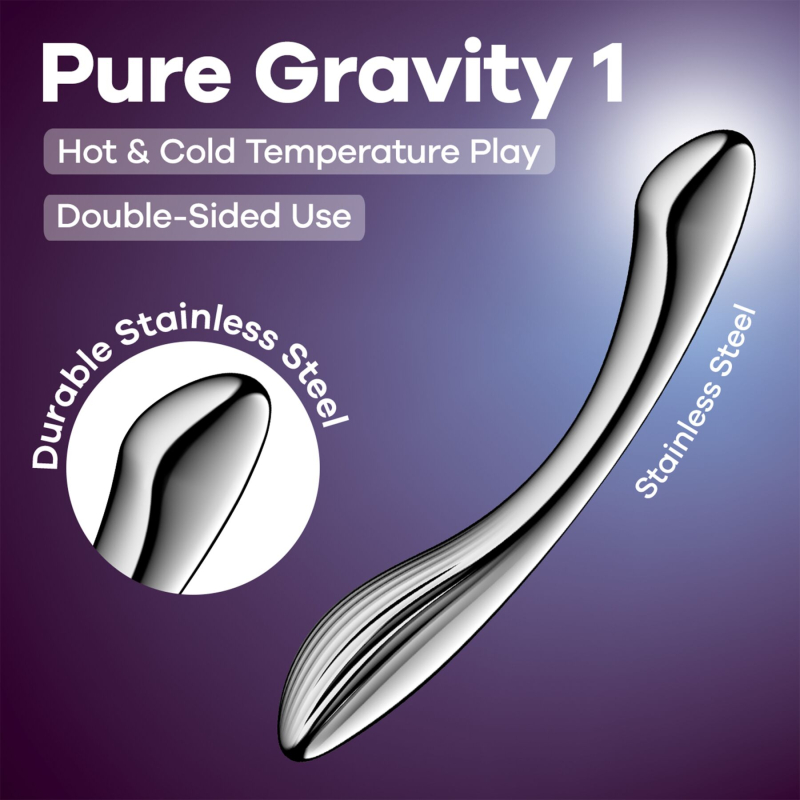 Двосторонній металевий дилдо – Satisfyer Pure Gravity 1, підходить для нагрівання та охолодження, вага 939 г