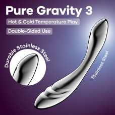 Двусторонний металлический дилдо – Satisfyer Pure Gravity 3, подходит для нагрева и охлаждения, очень тяжелый