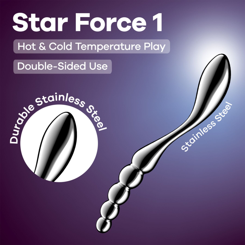 Двусторонний металлический дилдо – Satisfyer Star Force 1, подходит для нагрева и охлаждения
