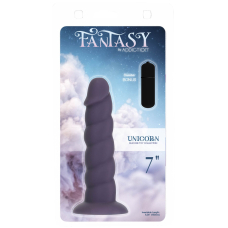 Фіолетовий ребристий фалоімітатор Unicorn з віброкулею в комплекті – Fantasy by Addiction, 14 см
