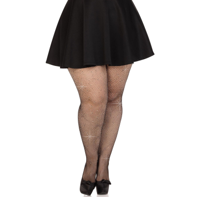 Колготки в дрібну сітку зі стразами – Leg Avenue Rhinestone Micro Net Tights, розмір Plus Size, чорного кольору