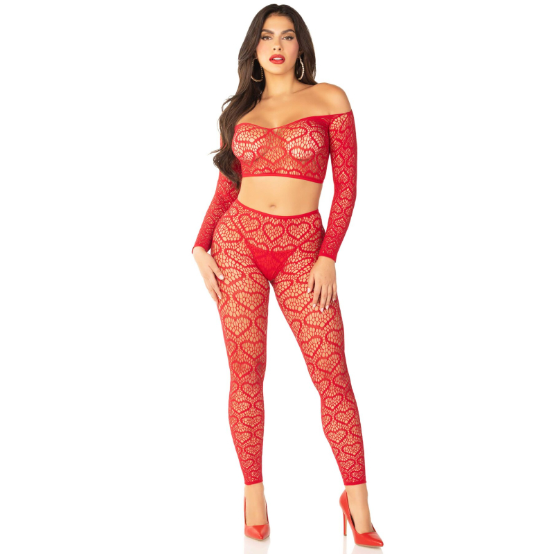 Комплект с топом и леггинсами – Leg Avenue Off The Shoulder, универсального размера, красного цвета, с длинными рукавами