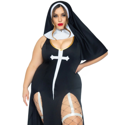Костюм монашки-грішниці – Leg Avenue Sultry Sinner, розмір 1X–2X, сукня, комір та головний убір