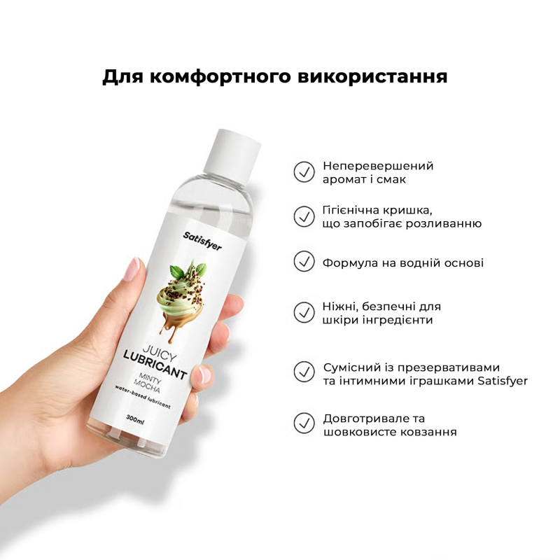 Лубрикант на водній основі зі смаком м’ятної мокки – Satisfyer Juicy Lubricant Minty Mocha, 300 мл