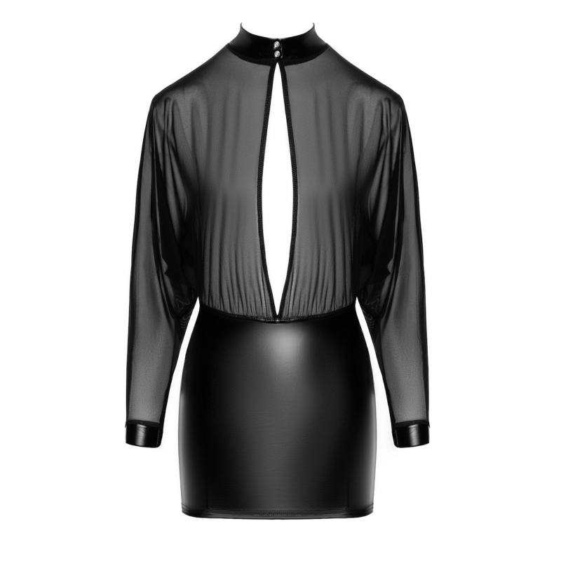 Мінісукня з прозорим тюлевим верхом та спідницею з матеріалу Powerwetlook – Noir Handmade F348, розмір S