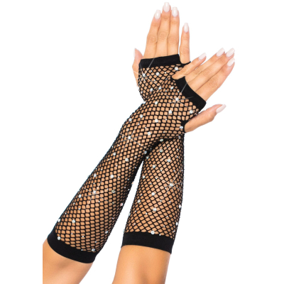 Мітенки в сітку зі стразами – Leg Avenue Rhinestone Fishnet Arm Warmers, універсального розміру, чорного кольору