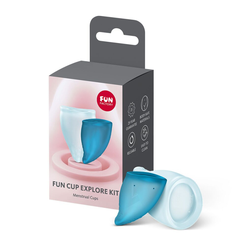 Набір багаторазових менструальних чаш – Fun Factory FUN CUP EXPLORE KIT, 2 шт., у бірюзових відтінках, об’єми 20 та 30 мл