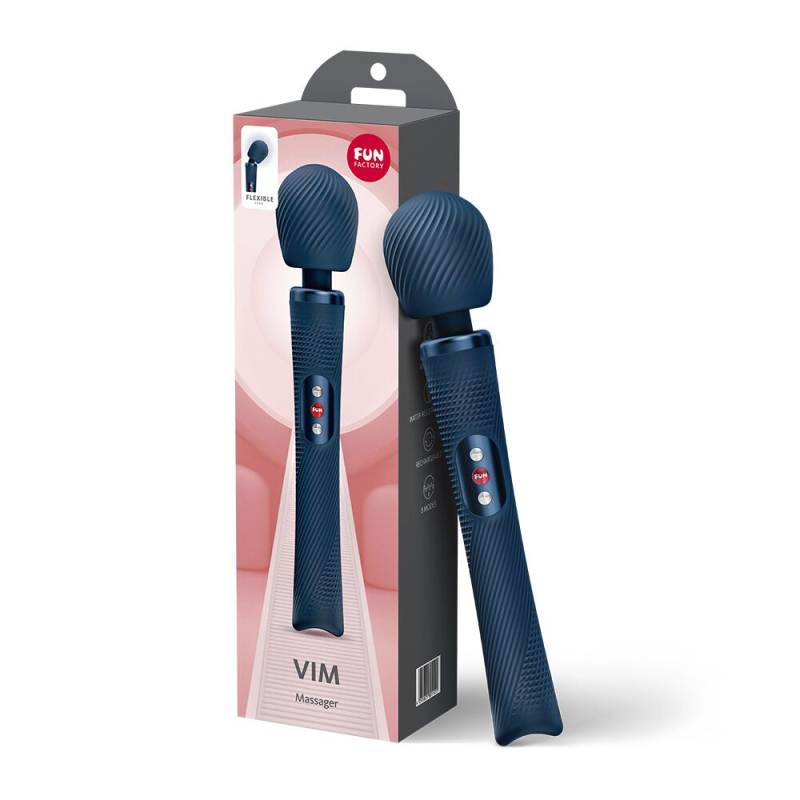 Мощный легкий вибромассажер – Fun Factory VIM Vibrating Wand, темно-синего цвета, до 6 часов работы