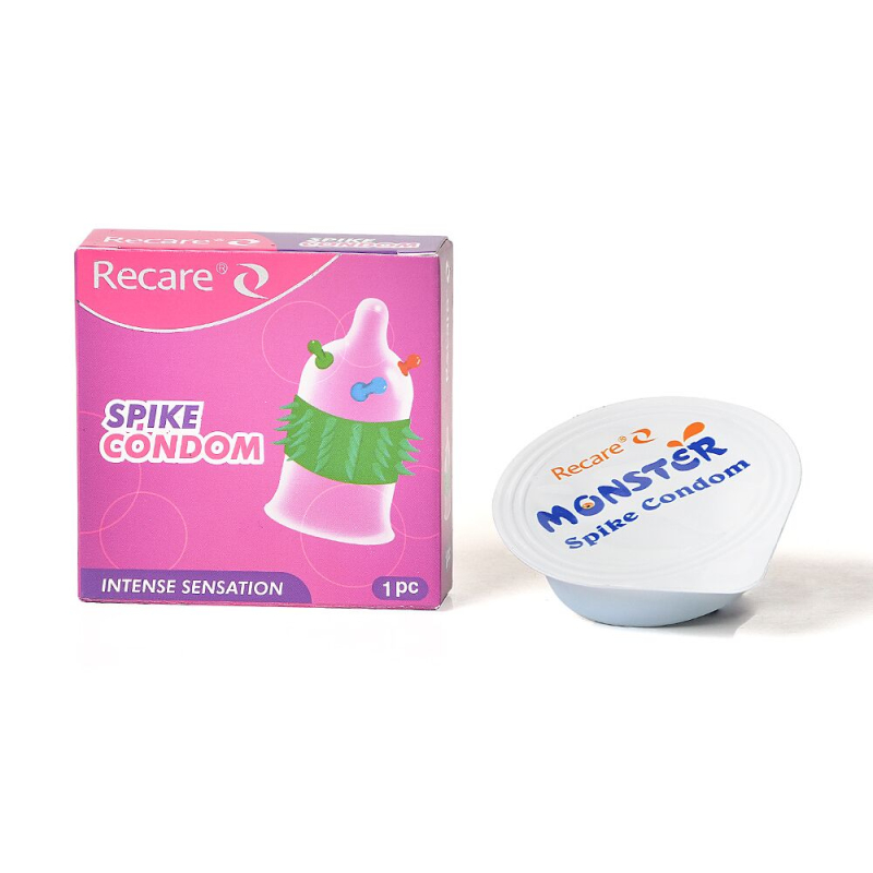 Насадка на член с шариками и рядами шипов – Recare Spike Condom, розового цвета