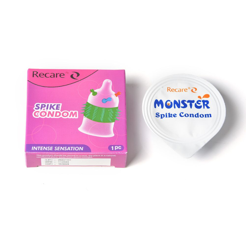 Насадка на член с шариками и рядами шипов – Recare Spike Condom, розового цвета