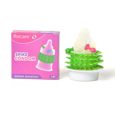 Насадка на член з кульками та рядами шипів – Recare Spike Condom, рожевого кольору