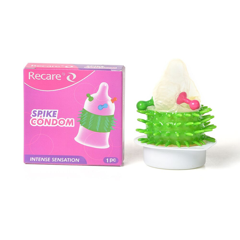 Насадка на член с шариками и рядами шипов – Recare Spike Condom, розового цвета