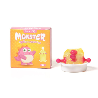 Насадка на член з кульками та вусиками – Recare Pink Monster Spike Condom, рожевого кольору