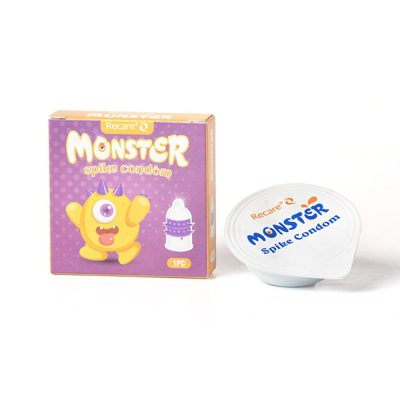 Насадка на член з рядами пухирців і шипів – Recare Yellow Monster Spike Condom, жовтого кольору