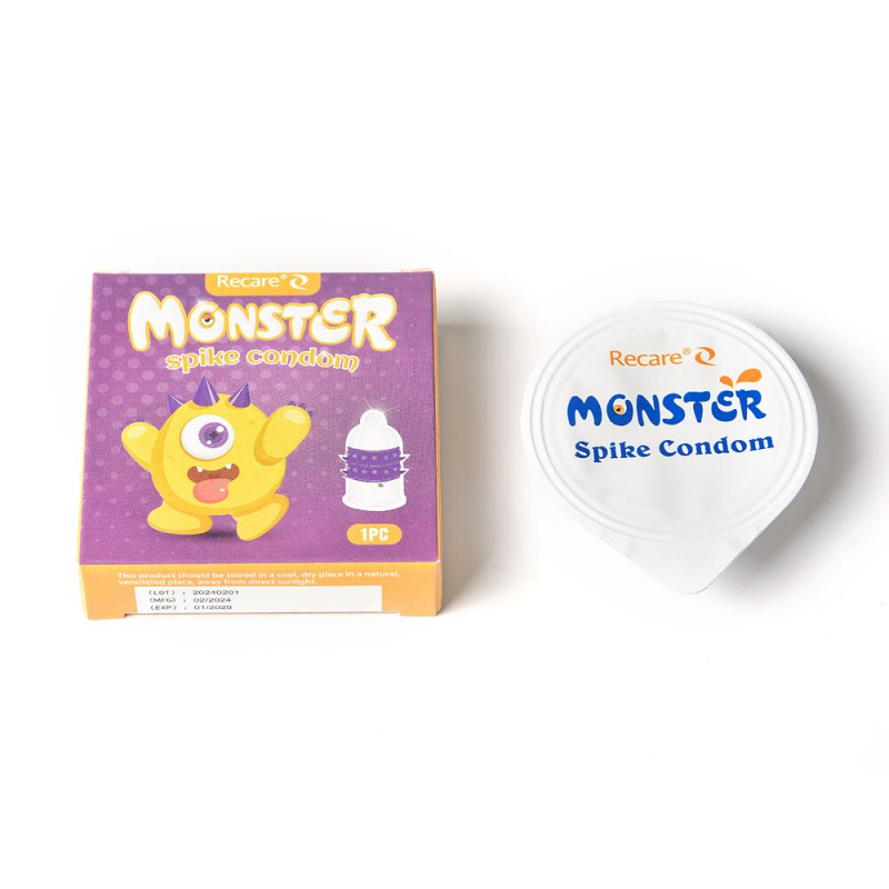 Насадка на член з рядами пухирців і шипів – Recare Yellow Monster Spike Condom, жовтого кольору