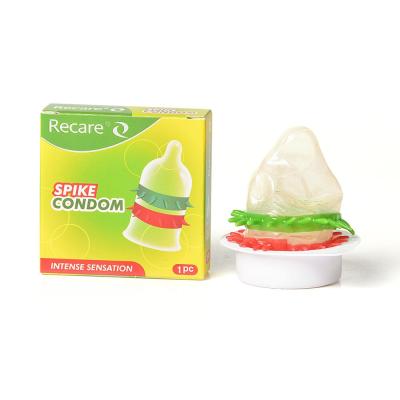 Насадка на член з рядами шипів – Recare Spike Condom, зеленого кольору