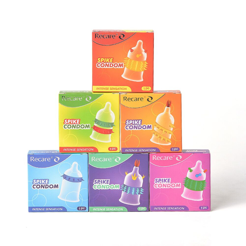 Насадка на член з шипами – Recare Spike Condom, синього кольору