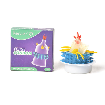 Насадка на член з вусиками та рядами шипів – Recare Spike Condom, фіолетового кольору