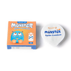 Насадка на член з вусиками та спіраллю шипів – Recare Blue Monster Spike Condom, синього кольору