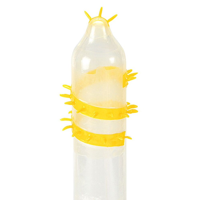 Насадка на член з вусиками та спіраллю шипів – Recare Spike Condom, жовтого кольору