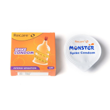 Насадка на член з вусиками та спіраллю шипів – Recare Spike Condom, жовтого кольору