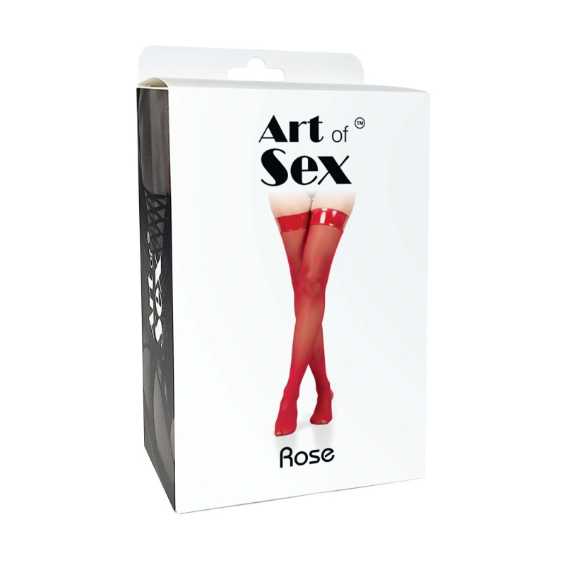 Панчохи в дрібну сітку з лакованою верхньою частиною – Art of Sex Rose, розмір S, червоного кольору