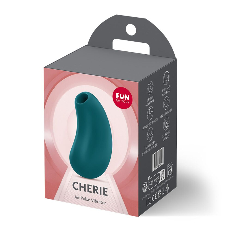 Перезаряжаемый вакуумный стимулятор с вибрацией – Fun Factory Cherie, зеленый, 11 режимов вакуума и 12 вибро режимов