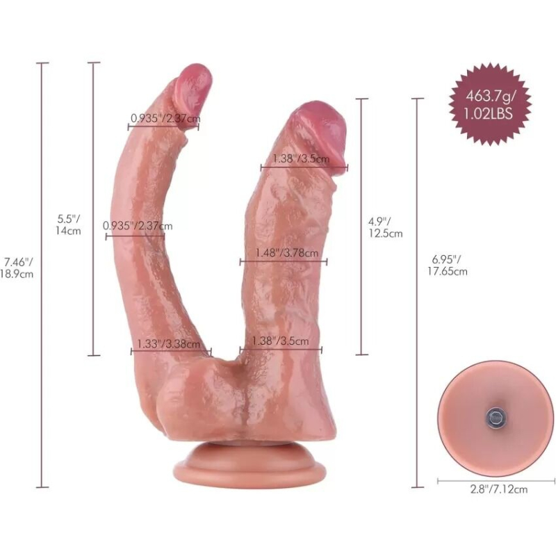Подвійний фалоімітатор для секс-машин – Hismith Double Penetrator, 18.9 см, з кріпленням KlicLok і присоскою