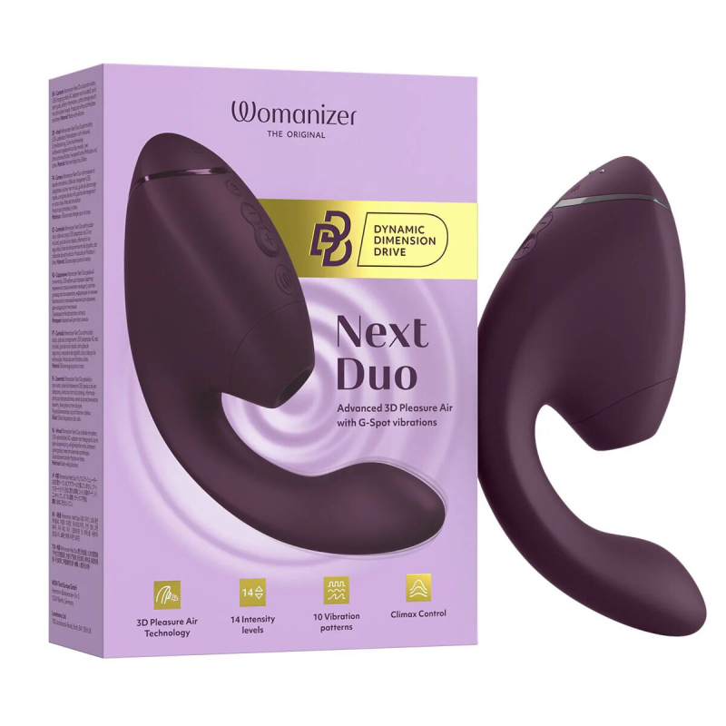 Двойной вакуумный клиторальный стимулятор с вибрацией и технологией 3D Pleasure Air – Womanizer Next Duo Dark Purple, 19,5 см