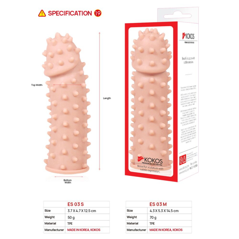 Потовщувальна насадка на член зі стимулювальним рельєфом – Kokos Extreme Sleeve ES.03, розмір M