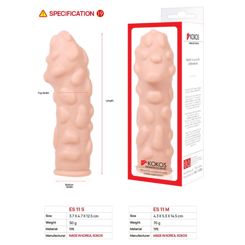 Потовщувальна насадка на член зі стимулювальним рельєфом – Kokos Extreme Sleeve ES.11, розмір M