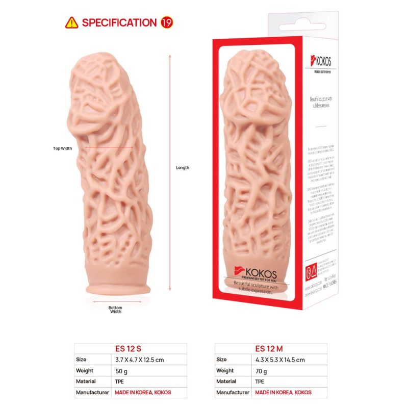 Потовщувальна насадка на член зі стимулювальним рельєфом – Kokos Extreme Sleeve ES.12, розмір M