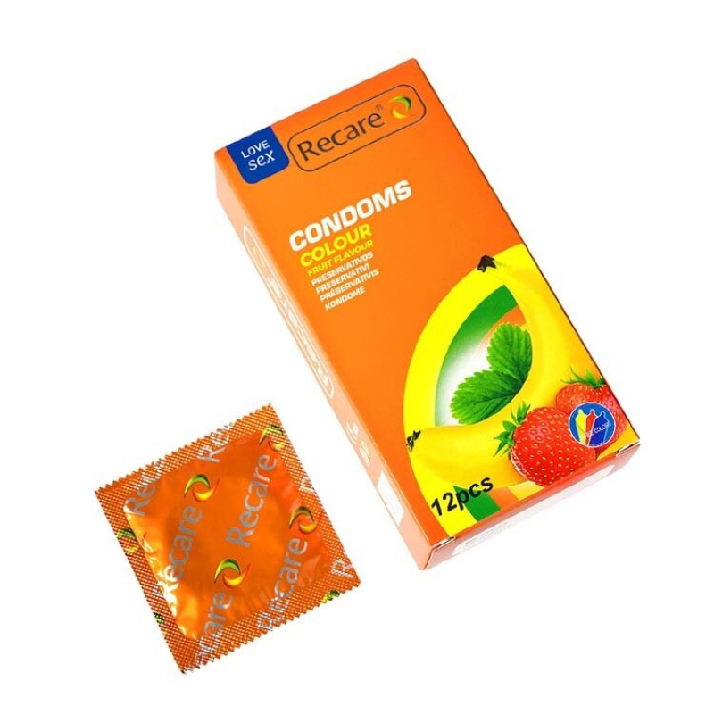 Презервативы с фруктовыми ароматами – Recare Color Fruit Flavour Condoms, 12 шт., мята, банан и клубника