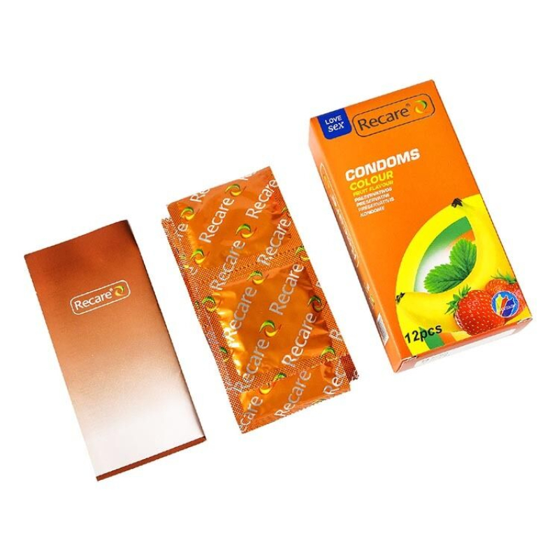 Презервативы с фруктовыми ароматами – Recare Color Fruit Flavour Condoms, 12 шт., мята, банан и клубника