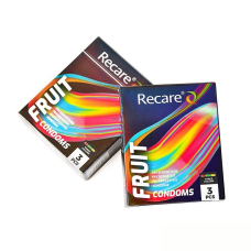 Презервативи з фруктовими ароматами в голографічному пакованні – Recare Holographic Fruit Flavour Condoms, 3 шт., м’ята, банан і полуниця