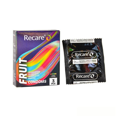 Презервативы с фруктовыми ароматами в голографической упаковке – Recare Holographic Fruit Flavour Condoms, 3 шт., мята, банан и клубника